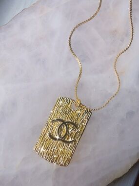 CC Gold Textured Tag Pendant Necklace
